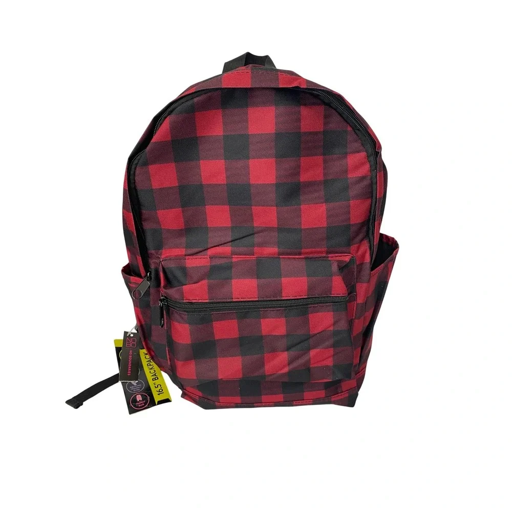No Boundaries Backpack Unisex One Size Red Black Buffalo Plaid Laptop Sleeve 16.